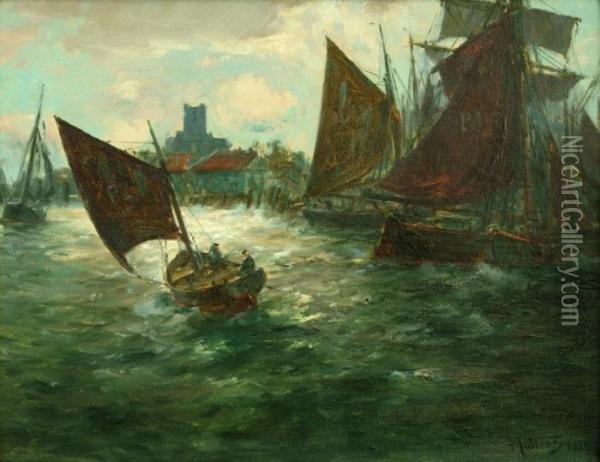 Duisburger Hafen. Oil Painting - Franz Muller-Gossen