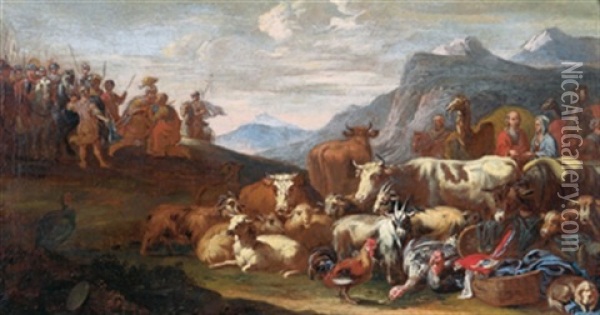 L'incontro Di Giacobbe E Esau Oil Painting - Giovanni Benedetto Castiglione