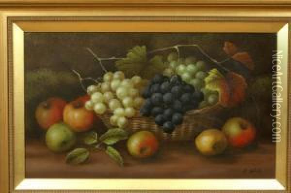 Still Life, Peaches, Grapes And Plums Oil Painting - Edwin Steele