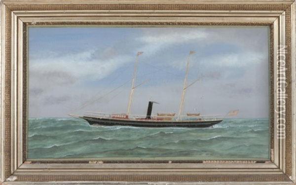 An American Steam/sail Yacht Oil Painting - Thomas H. Willis