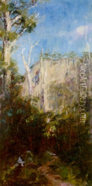 A Seated Figure In A Macedon Landscape Oil Painting - Frederick McCubbin