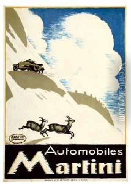 Martini / Automobiles.1916. Oil Painting - Emil Cardinaux