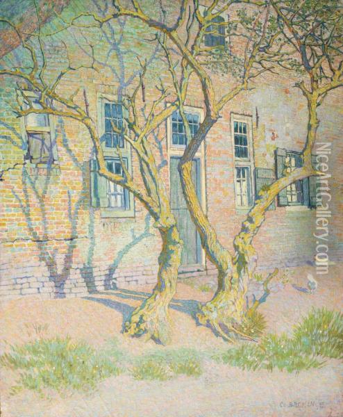 Trees In Front Of A Farm Oil Painting - Co Breman