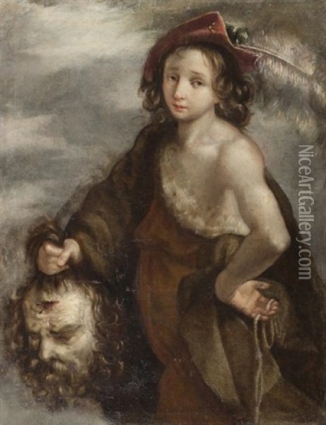David Vainqueur De Goliath Oil Painting - Giovanni Antonio Burrini