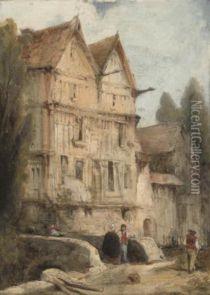 Figures Before A House Oil Painting - William Clarkson Stanfield