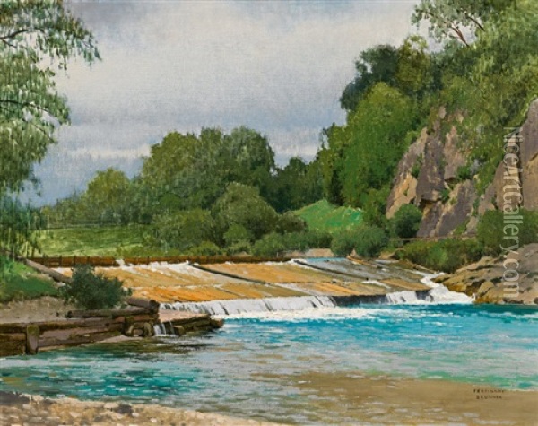 Flusswehr Am Kamp Oil Painting - Ferdinand Brunner