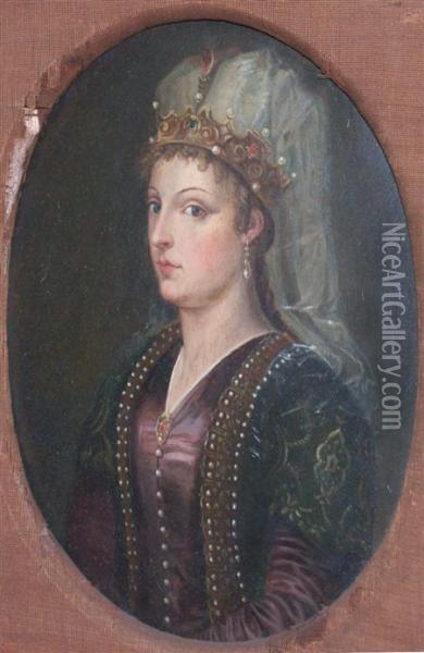 Woman Wearing A Jeweled Crown Oil Painting - Tiziano Vecellio (Titian)