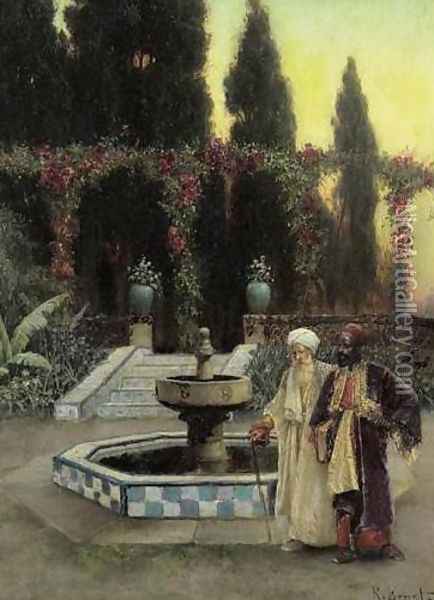 Walking around the Fountain (Promenade autour de la fontaine) Oil Painting - Rudolph Ernst