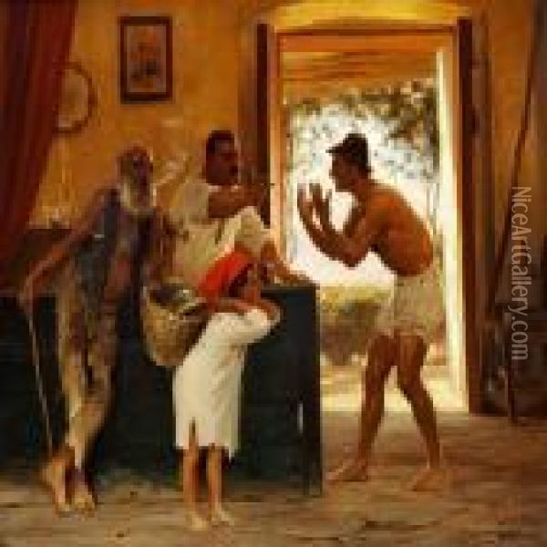 A Quarrel In An Italian Osteria Oil Painting - Otto Bache