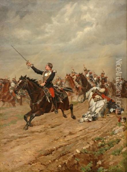 The Charge Of The Cuirassiers Oil Painting - Paul Leon Jazet