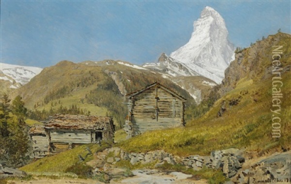 From Zermatt With A View Of The Matterhorn Oil Painting - Janus la Cour