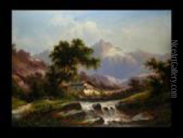 Wasserfall Im Gebirge Oil Painting - August Rieger