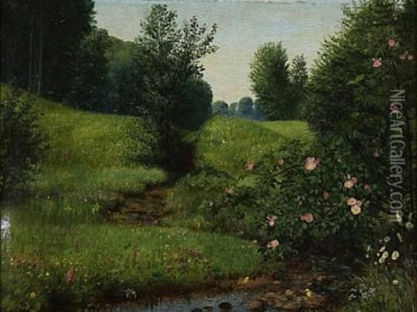 Landskab Med Rosenbusk Oil Painting - Otto Didrik Ottesen