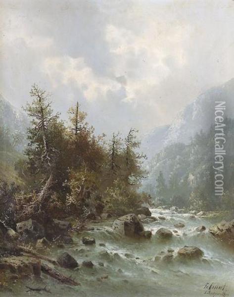 Wilder Gebirgsbach Im Berner Oberland. Oil Painting - Karl Kaufmann