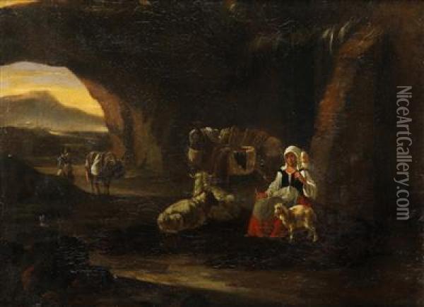 A Resting Shepherdess Oil Painting - Nicolaes Berchem