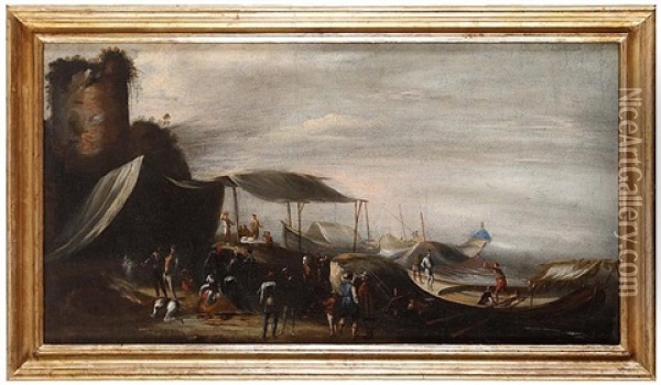A Port Scene Oil Painting - Agostino Tassi