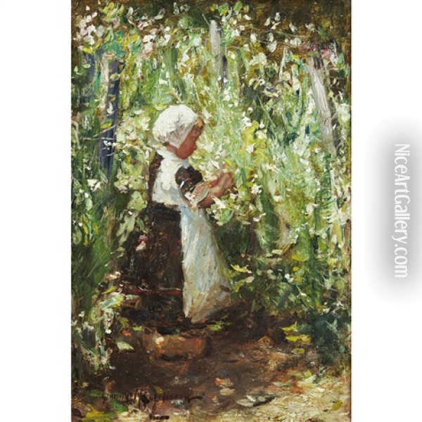A Girl In A Garden Oil Painting - Robert Gemmell Hutchison