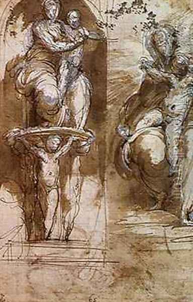 Two Studies of the Virgin and Child, before 1526 Oil Painting - Girolamo Francesco Maria Mazzola (Parmigianino)