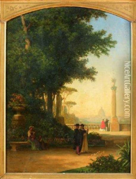 Vue De La Basilique Saint Pierre Depuis Le Pincio A Rome Oil Painting - Auguste-Paul-Charles Anastasi
