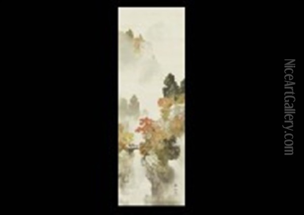 Landscape In Autumn Oil Painting - Manshu Kawamura