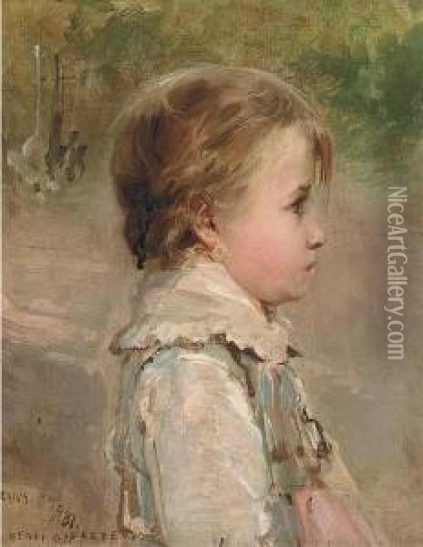 Portrait Of A Young Girl, Small Half-length, In Profile Oil Painting - Edouard-Henri Girardet