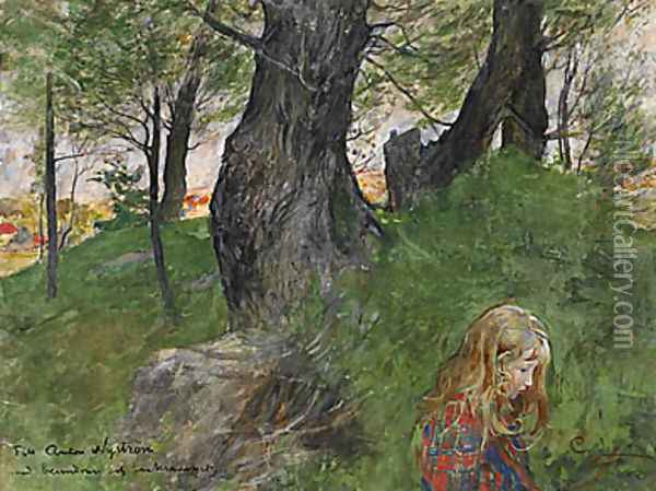 SUSANNE I EN SKOGSBACKE Oil Painting - Carl Larsson