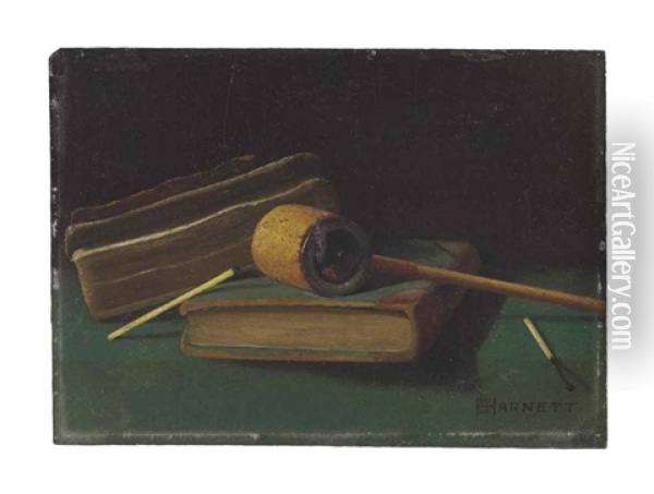 Still Life With Books, Pipe And Matches Oil Painting - John Frederick Peto