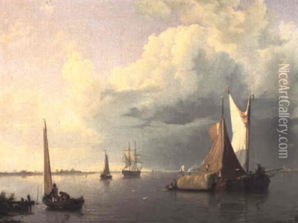 Navires Et Bateaux De Peche Par Matin Calme Oil Painting - Johannes Hermanus Koekkoek