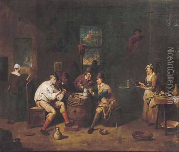 Peasants smoking and drinking in a tavern Oil Painting - Jan Baptist Lambrechts