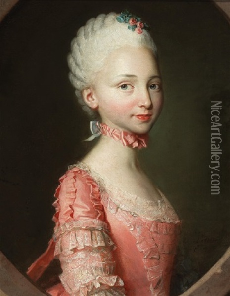 Portrait Of An Elegant Young Lady In A Pink Dress Oil Painting - Simon-Bernard Lenoir