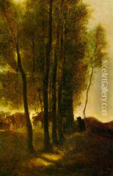 Le Vacher Dans La Gorge Aux Nefliers (cowherd In The Gorge At Nefliers) Oil Painting - Jean-Francois Millet