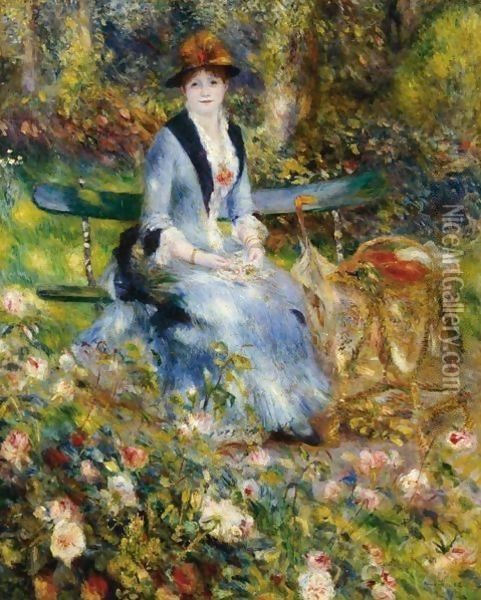 Dans Les Roses (Madame Leon Clapisson) Oil Painting - Pierre Auguste Renoir