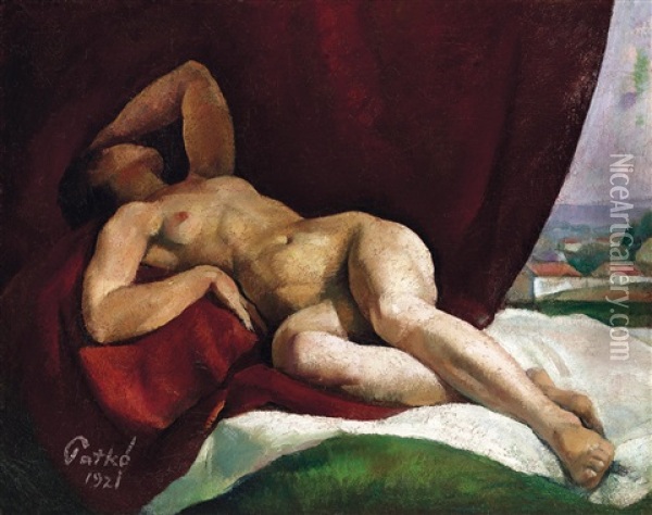 Nude Lying Oil Painting - Karoly Patko