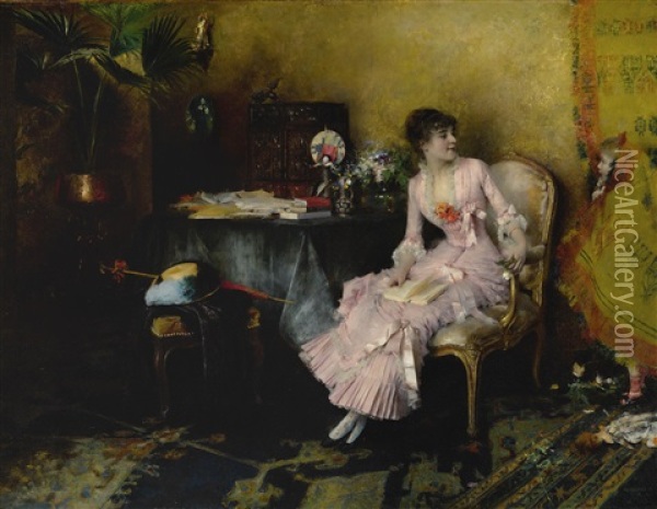 Jeune Femme En Rose Avec Son Enfant Oil Painting - Pascal Adolphe Jean Dagnan-Bouveret