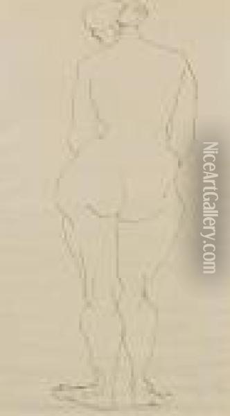 Standing Female Nude - Back View Oil Painting - Henri Gaudier-Brzeska