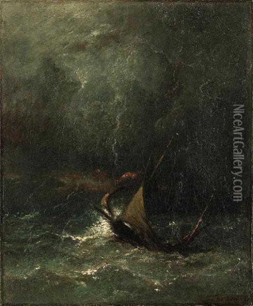 Shipping On Stormy Seas Oil Painting - Jules Dupre