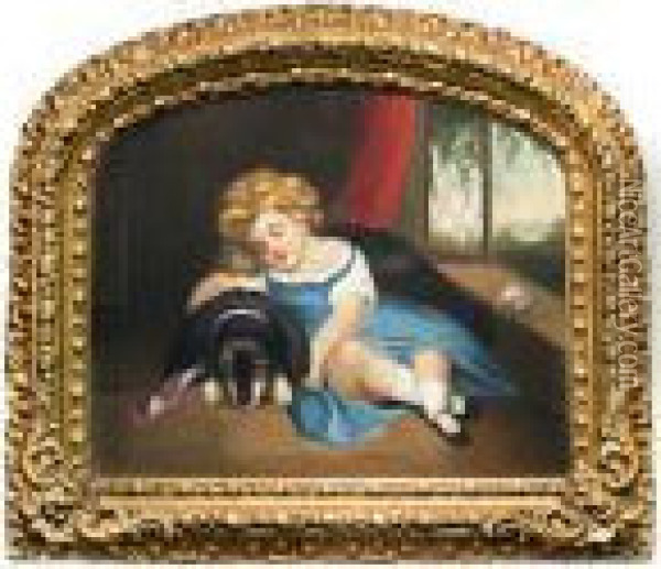 A Girl And Her Dog Oil Painting - Joseph Whiting Stock
