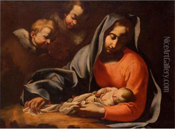 Madonna Con Bambino E Cherubini Oil Painting - Francesco Cozza