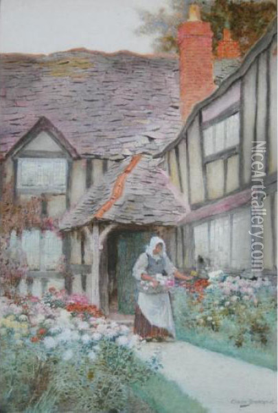 Gathering Flowers; The Visitor Oil Painting - Arthur Claude Strachan