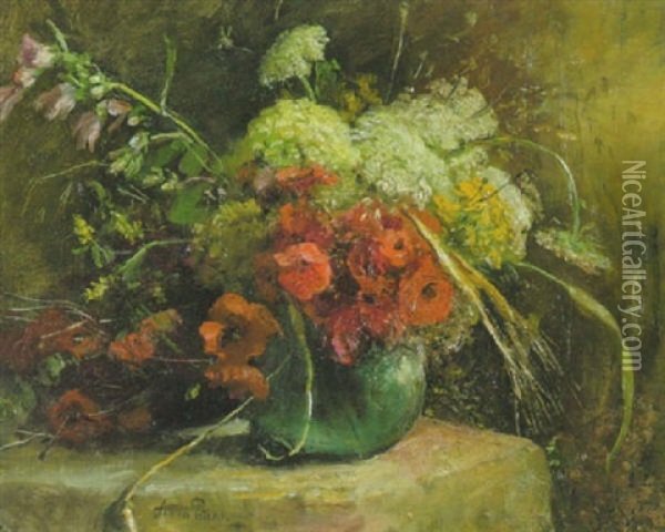 Feldblumenstraus In Bauchiger Vase Oil Painting - Anna Peters
