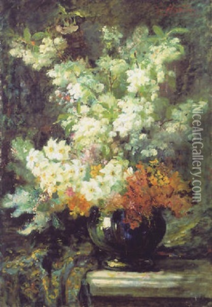 Bouquet De Fleurs Sur Un Entablement Oil Painting - Jacques Martin