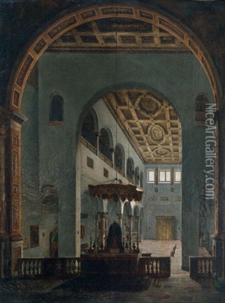 Vue Presumee De L'nterieur De L'eglise Saint-paul-hors-les-murs A Rome Oil Painting - Louis Jaques Mande Daguerre