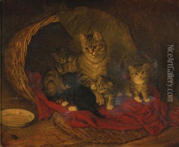 Cat And Kittens Oil Painting - Frank Paton