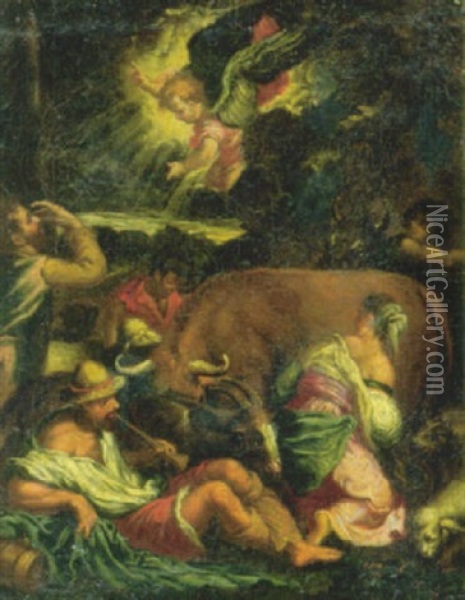 Die Verkundingung An Die Hirten Oil Painting - Jacopo dal Ponte Bassano