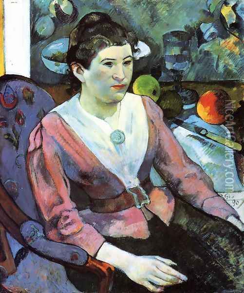 Portrait Of A Woman With Cezanne Still Life Oil Painting - Paul Gauguin