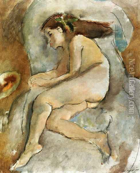 Nude in an Armchair I Oil Painting - Jules Pascin