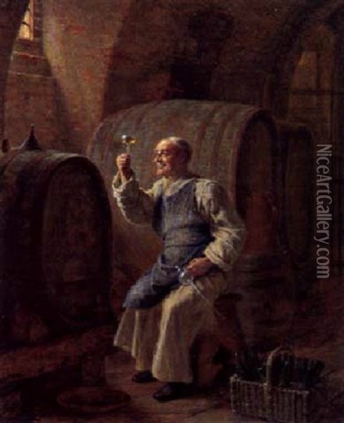 Im Weinkeller Des Klosters Oil Painting - Eduard von Gruetzner