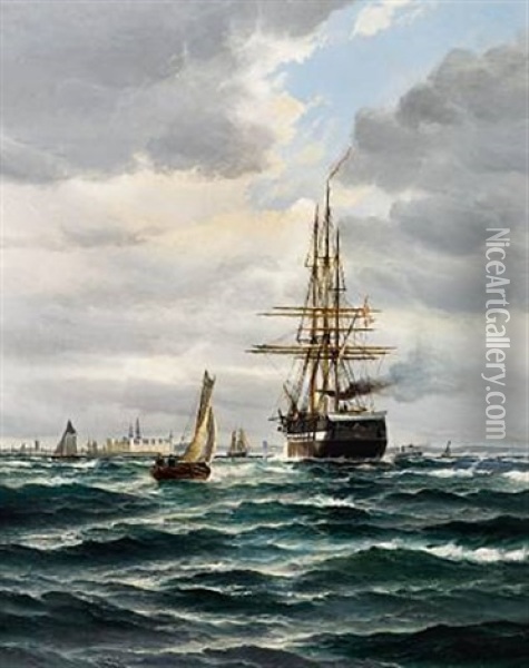 A Seascape Off Kronborg Oil Painting - Vilhelm Victor Bille