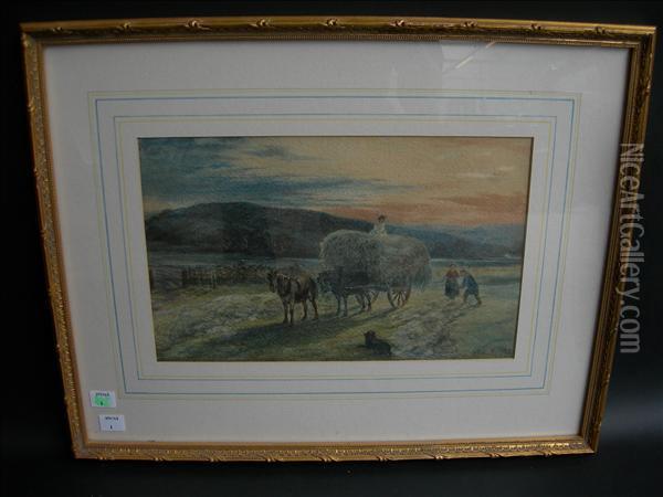 Milner Collecting The Hay Watercolour Bears Initials W.e.m And Date 65 To Lower Right 20cm X 32cm Oil Painting - William Edward Millner