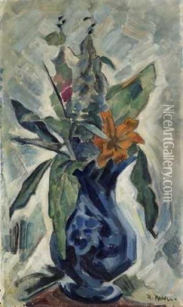 Fingerhut In Blauer Vase Oil Painting - Heinrich Nauen